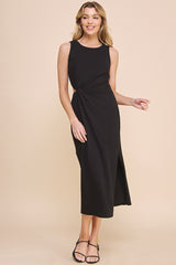 Side Twist Cut Out Sleeveless Midi Dress Black