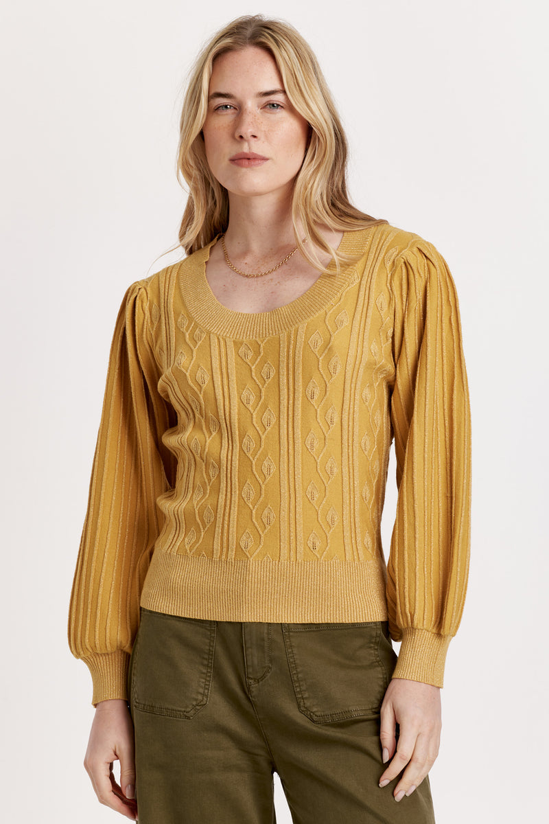 Chase Textured Puff Sleeve Sweater Top Ochre