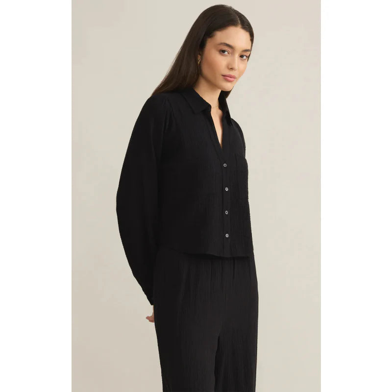 Campo Button Up Gauze Top Black
