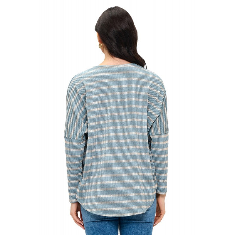 Dolman Zipper Top Seafoam Textured Stripe