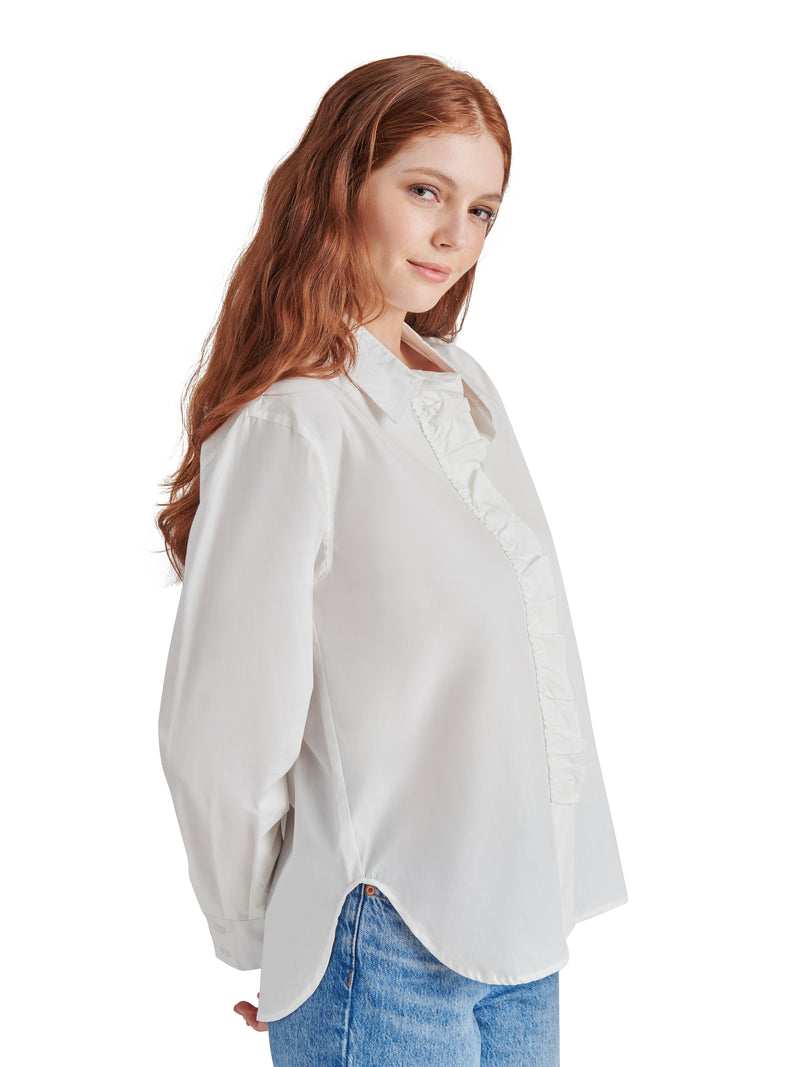 Merida Ruffle Detail Button Up Shirt Whisper White