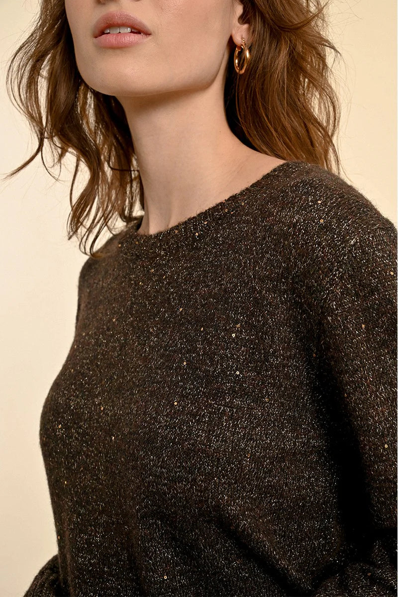 Shimmer Crew Neck Sweater Chocolate