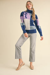 Colorblock Patchwork Turtleneck Sweater Navy