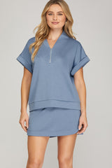 High Waist A Line Skort Misty Blue
