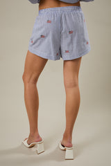 Stripe Flag Embroidered Shorts Navy White Stripe