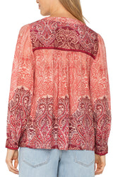 Printed Vneck Popover Woven Blouse Mauve Ombre Paisley