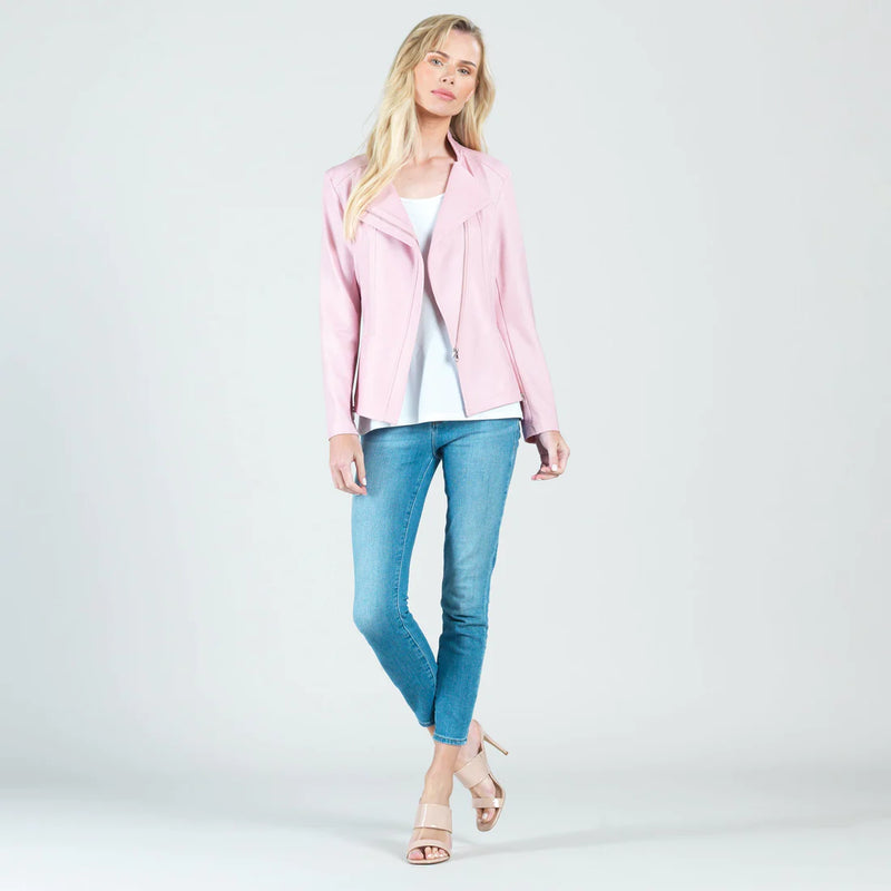 Classic Leather Knit Moto Jacket Pink