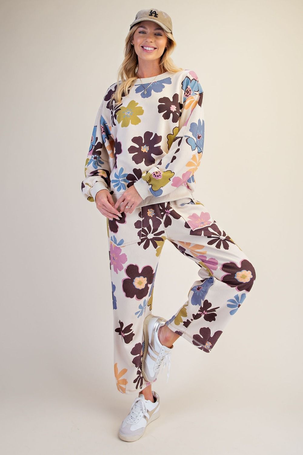 Floral Print Washed Terry Pants S