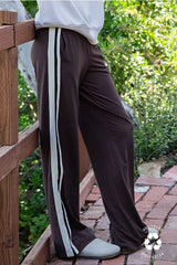 Butter Soft Side Striped Straight Track Pants Espresso