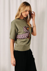 Thelma Vintage Weiner Dog Sweater Olive