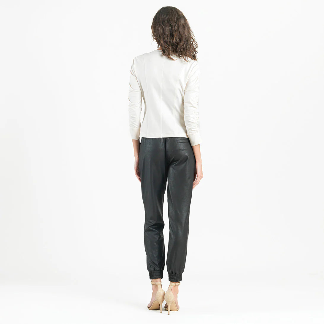 Ruched Details Liquid Leather Jacket Ivory