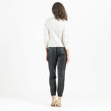 Ruched Details Liquid Leather Jacket Ivory