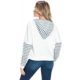 Stripe Contrast Ribbed Textured Hoodie Denim