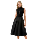 Contrast Midi Sleeveless Zip Detail Dress Black