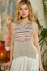Sleeveless Striped Detail Sweater Tank Natural
