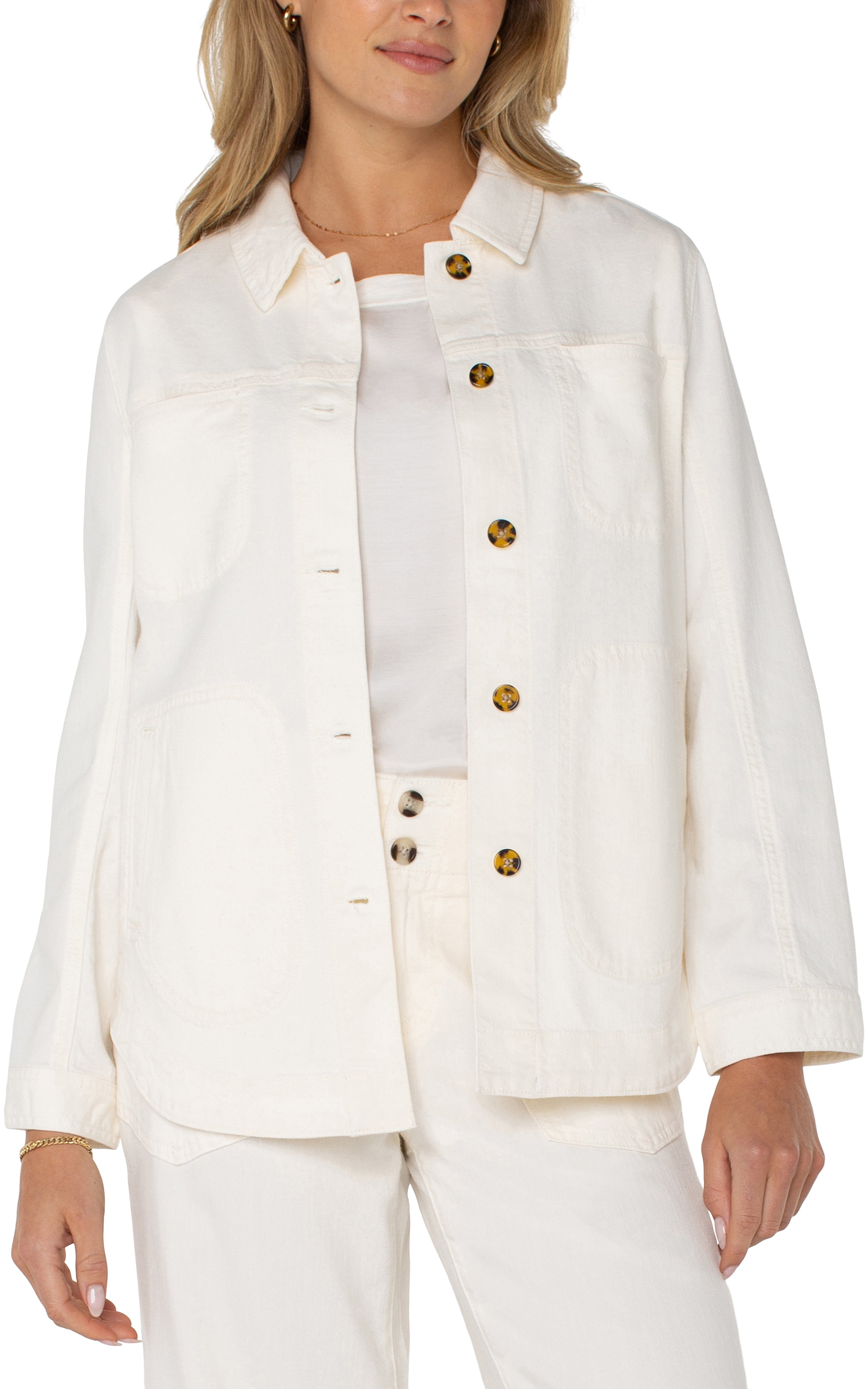 Rounded Hem Shirt Jacket Whipped Cream