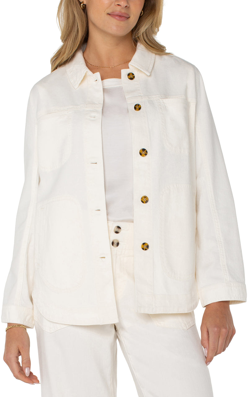 Rounded Hem Shirt Jacket Whipped Cream