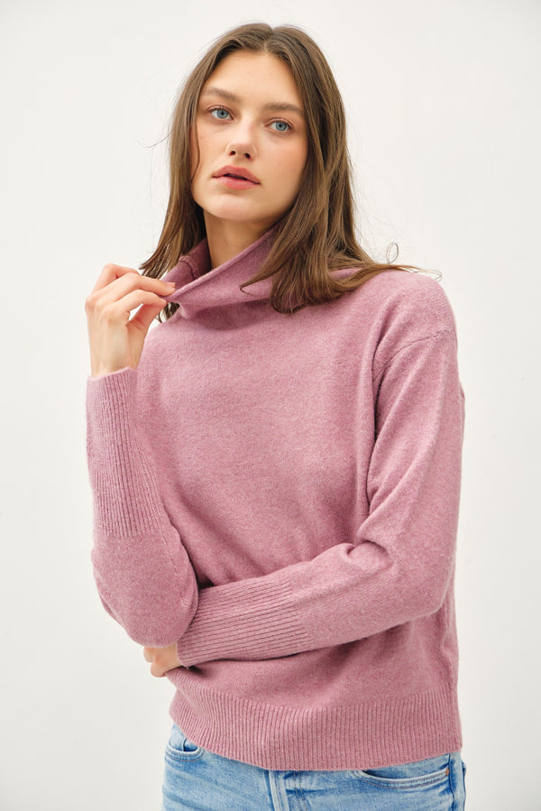 Raw Edge Turtleneck Sweater Heather Orchid