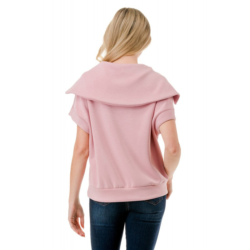 Short Sleeve Quarter Zip Scuba Top Pink