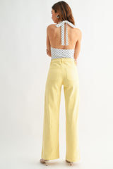 Mini Patch Pocket Wide Hem Flare Jeans Sunshine