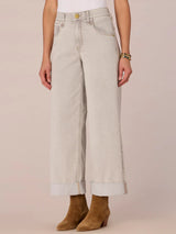 Double Peak Yoke Cuffed Wide Leg Jeans Light Grey