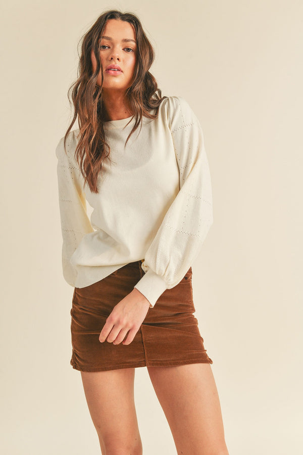 Pointelle Puff Sleeve Sweater Top