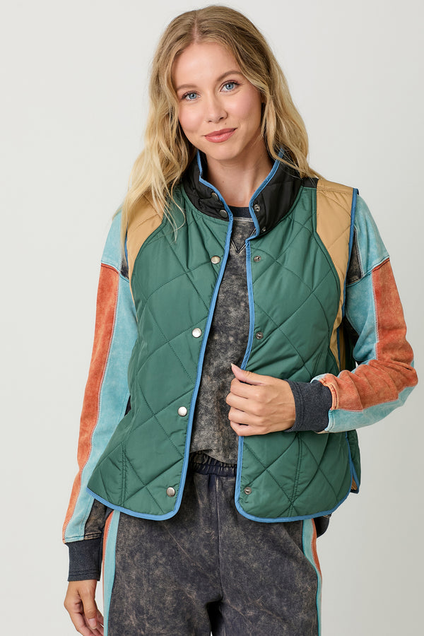 Colorblock Quilted Vest Green Mix