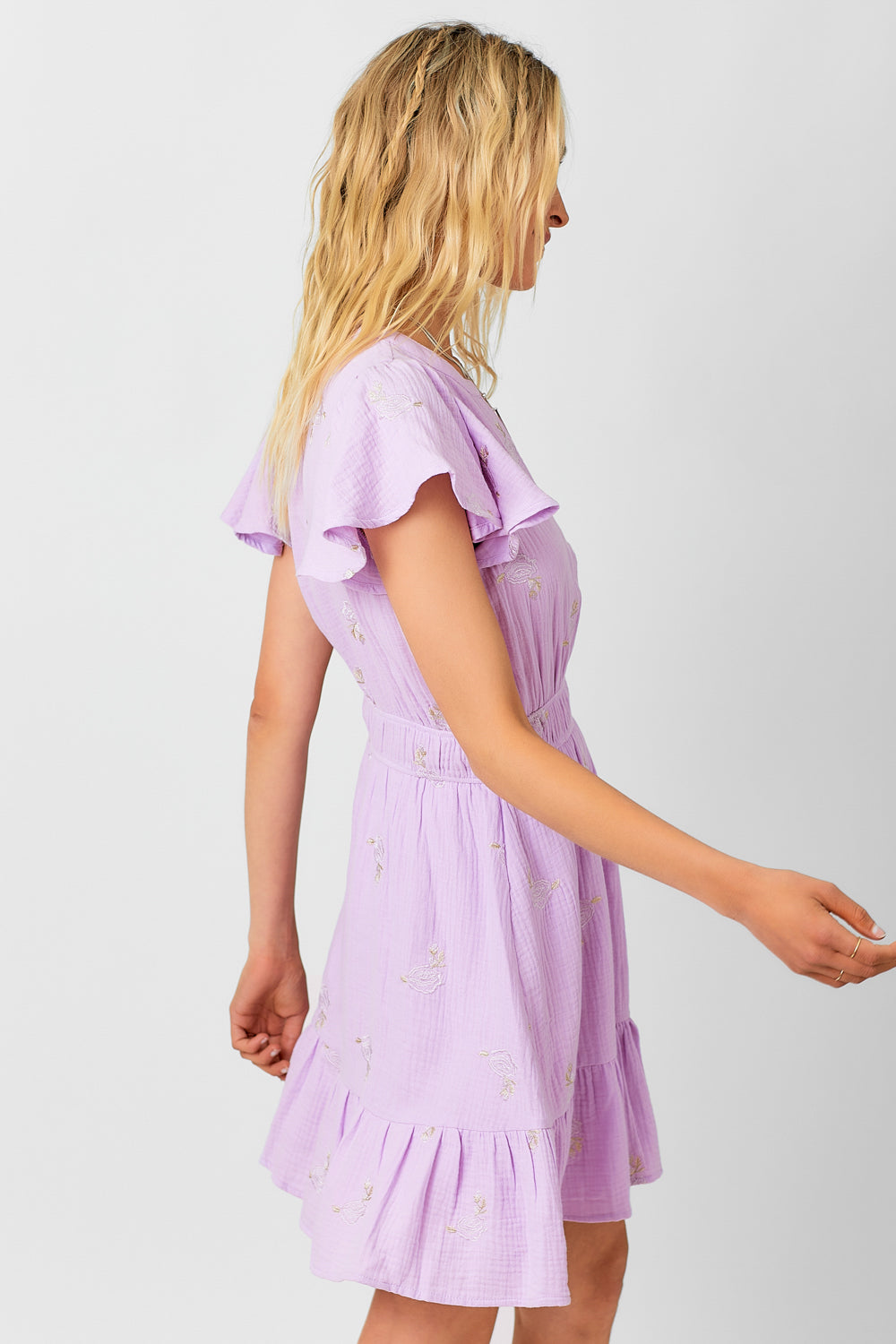Embroidery Double Gauze Dress Lavender Pink