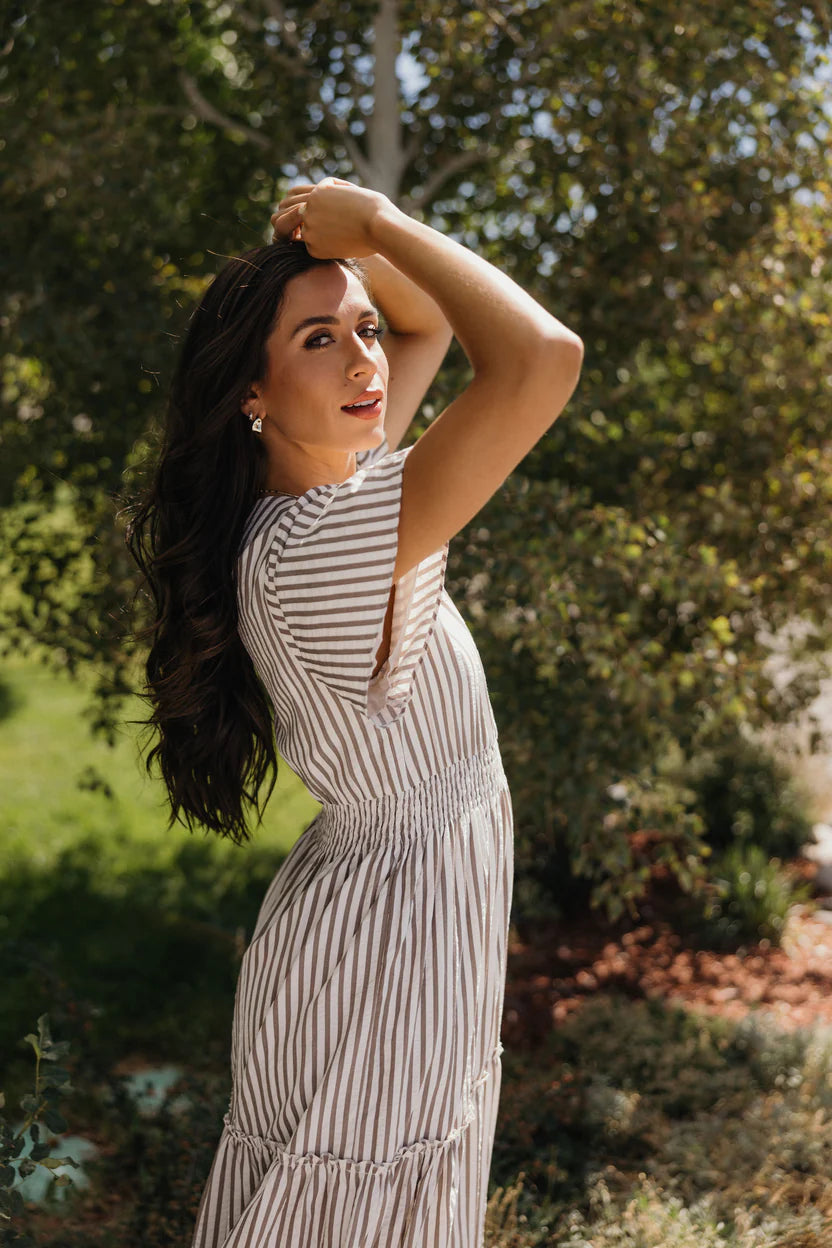 Eden Tiered Maxi Dress Birchwood Stripe