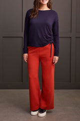 Side Ruched Crew Neck Long Sleeve Top Night Sky