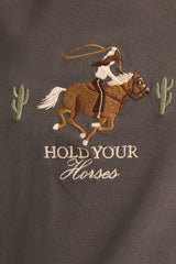 Embroidered Hold Your Horses Tee Charcoal