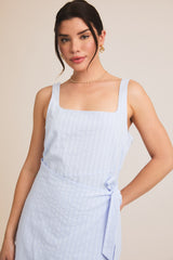 Square Neck Sleeveless Wrap Mini Dress Blue