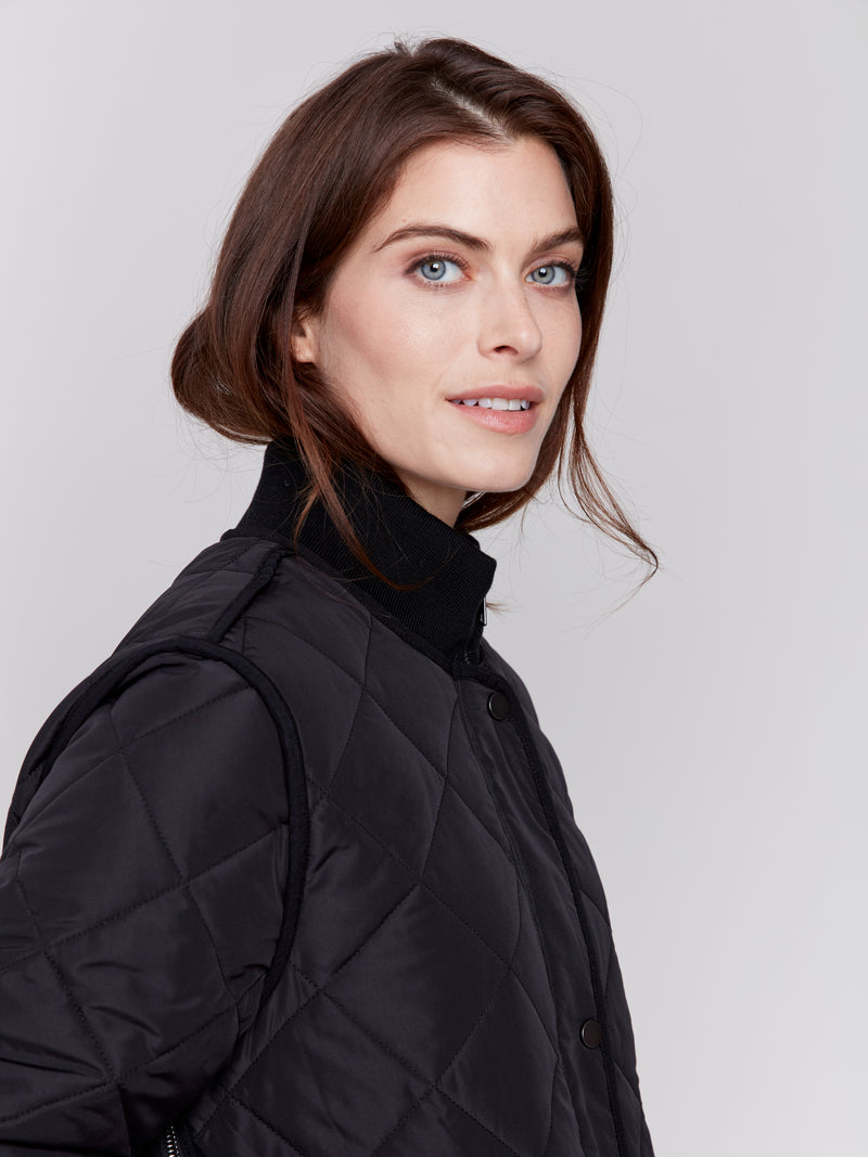 Long Quilted Pleather Jacket Black