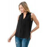 Crinkle Split Tie Neck Sleeveless Top Black