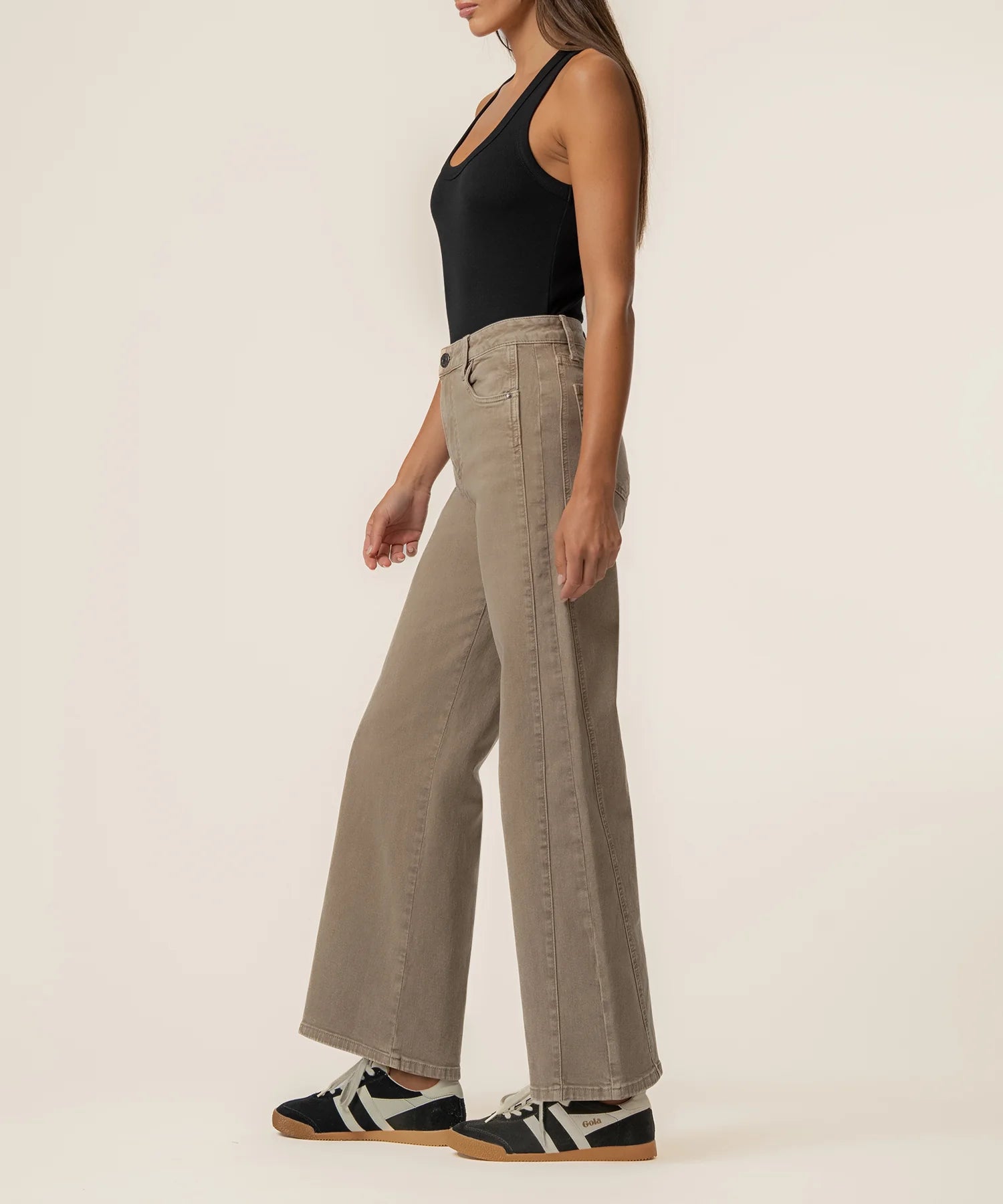 Meg High Rise Wide Leg Pants Milk Tea