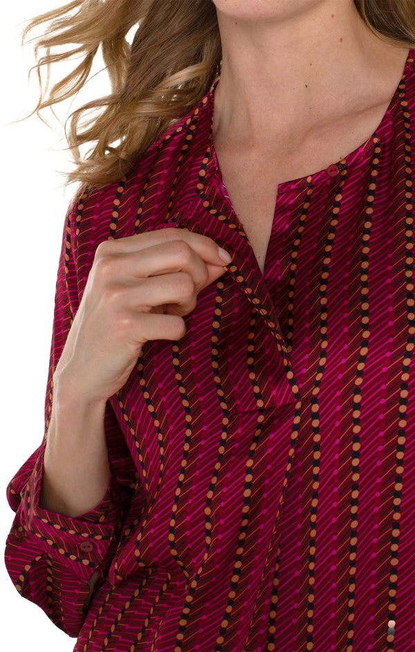 Long Sleeve Popover Woven Blouse Ruby Dotted Stripes