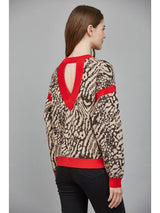 Contrast Ribbing Detail Open Back Sweater Taupe/Brown