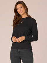 Metallic Threads Details Long Sleeve Shirt Black