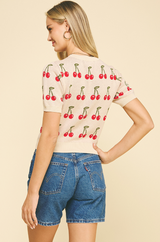 Short Sleeve Cherries Sweater Oatmeal