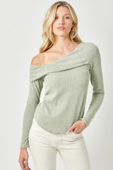 Asymmetric One Shoulder Knit Top Dusty Sage