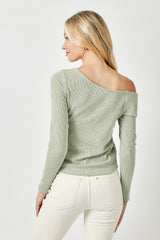 Asymmetric One Shoulder Knit Top Dusty Sage