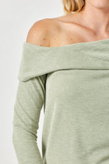 Asymmetric One Shoulder Knit Top Dusty Sage
