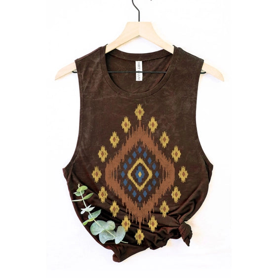 Tribal Ikat Mineral Graphic Tank Chocolate