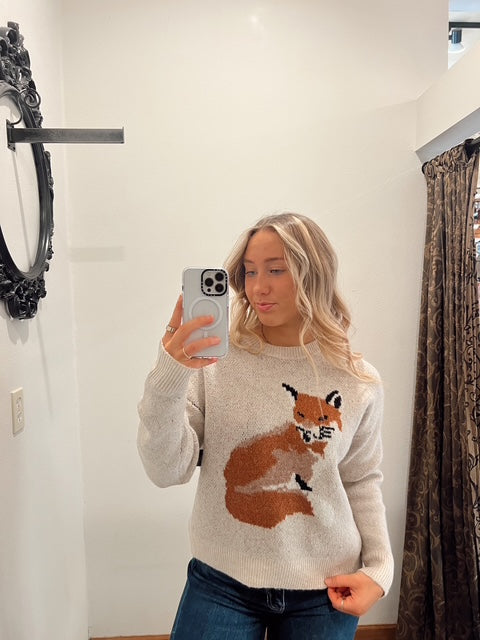 Cozy Fox Crew Sweater Taupe