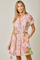 Tropical Floral Print Shirt Dress Rose Mix