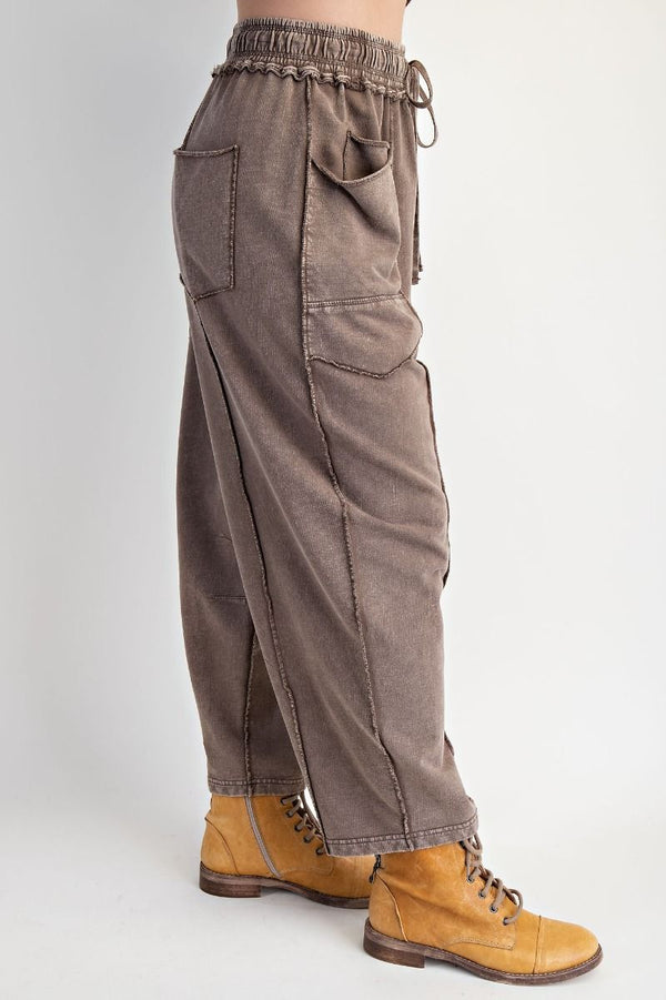 Mineral Washed Terry Knit Barrel Pants Mocha