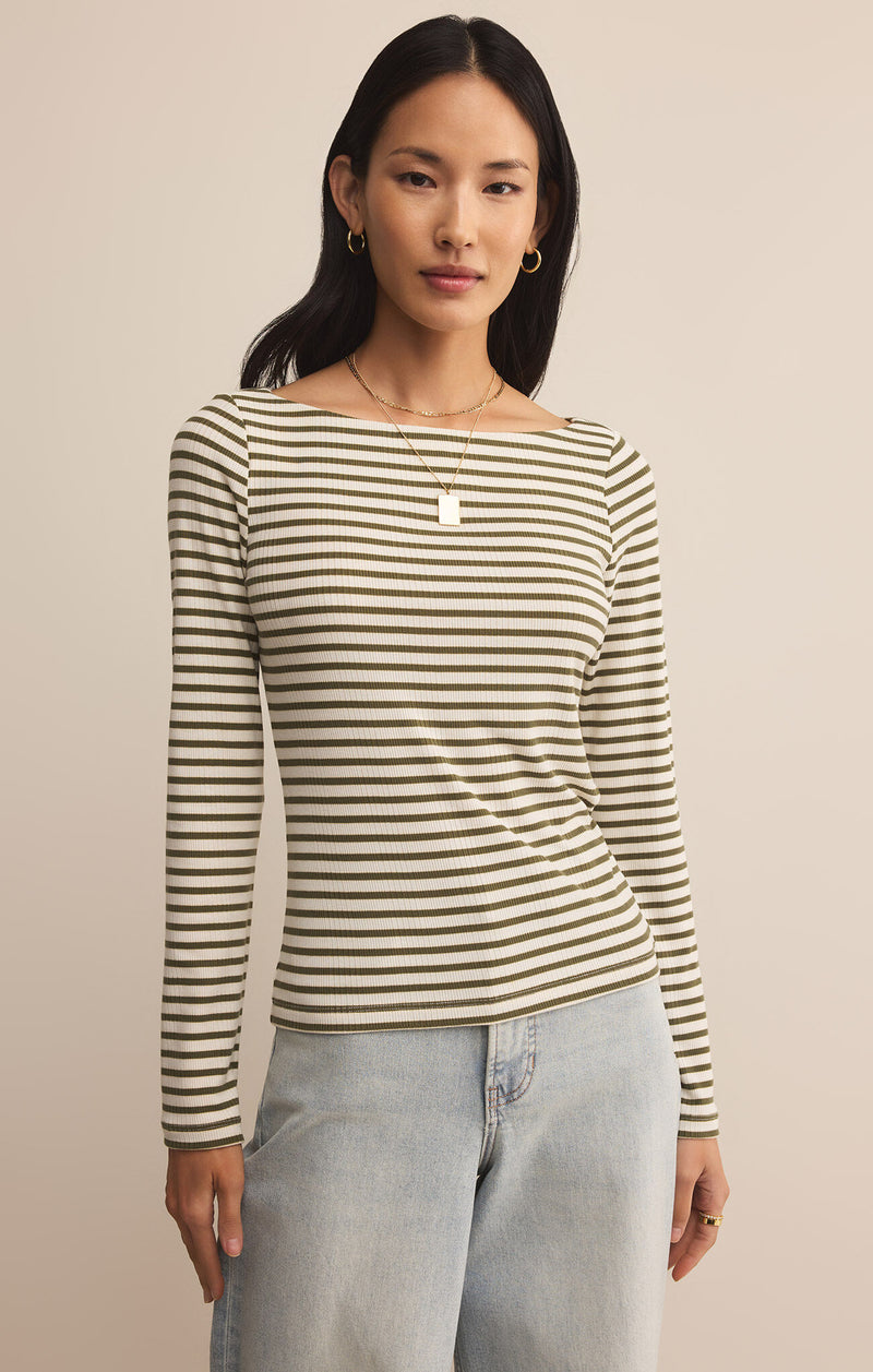 Pristine Striped Long Sleeve Tee Fern