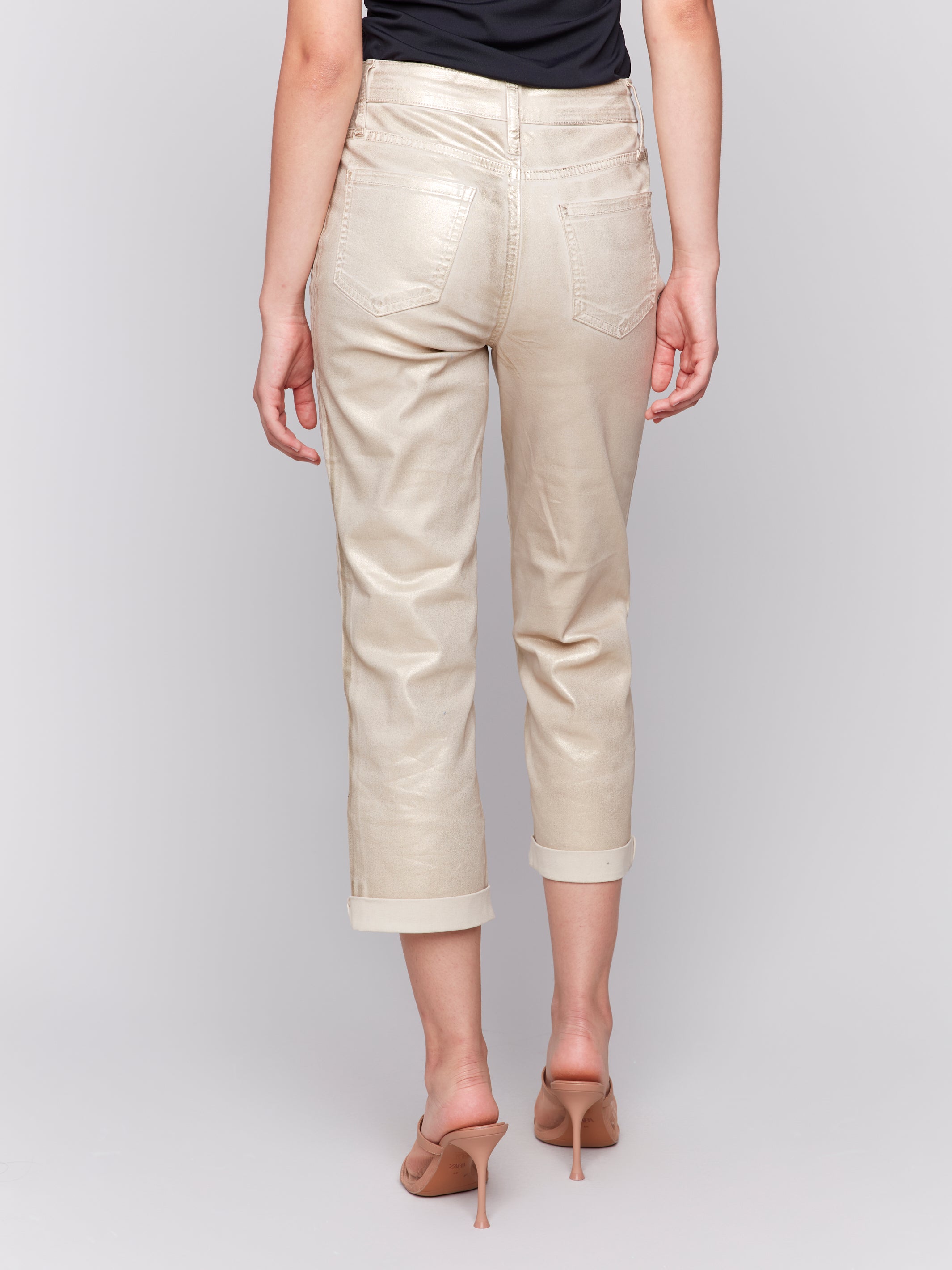 Rolled Cuff Straight Leg Foil Brushed Pants Natural