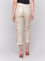Rolled Cuff Straight Leg Foil Brushed Pants Natural
