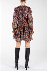 Paisley Print Chiffon Uneven Hem Mini Dress Multi Brown